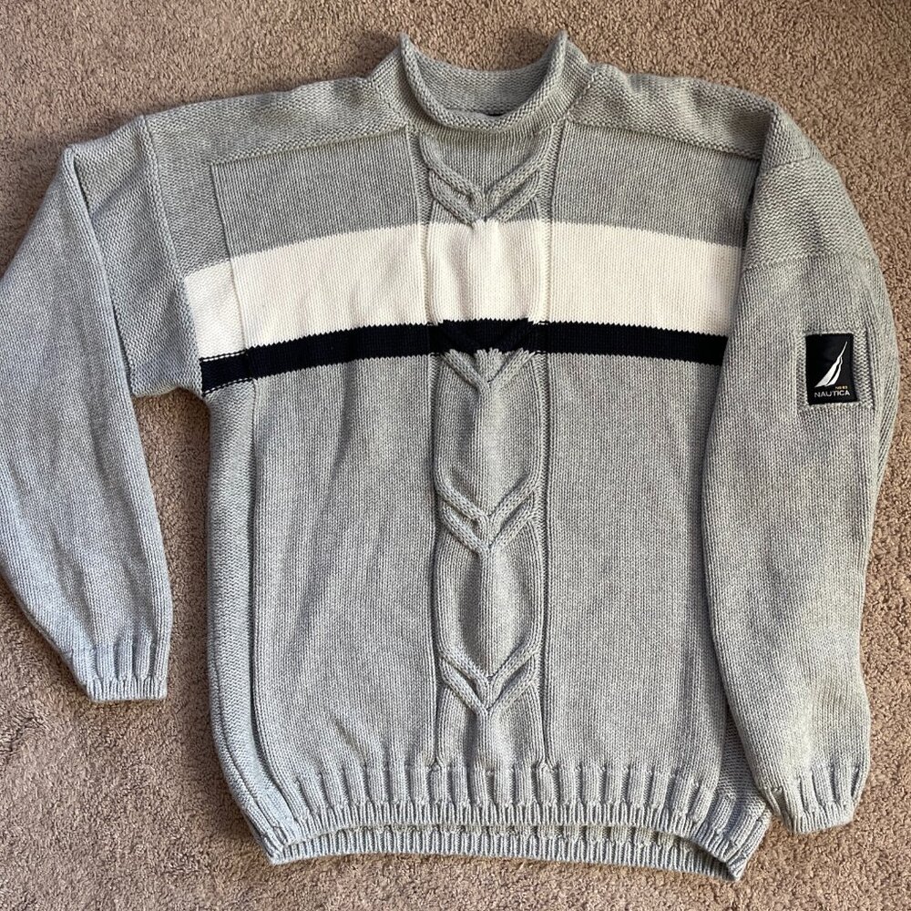 Nautica Oarsman Mens XL Roll Neck Sweater Fisherman Pullover Cotton Cable Knit